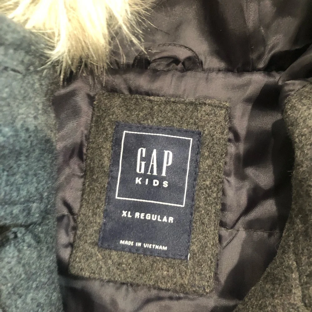Gap Kids gray hooded coat faux fur hood‎ warm winter jacket Size X-large
